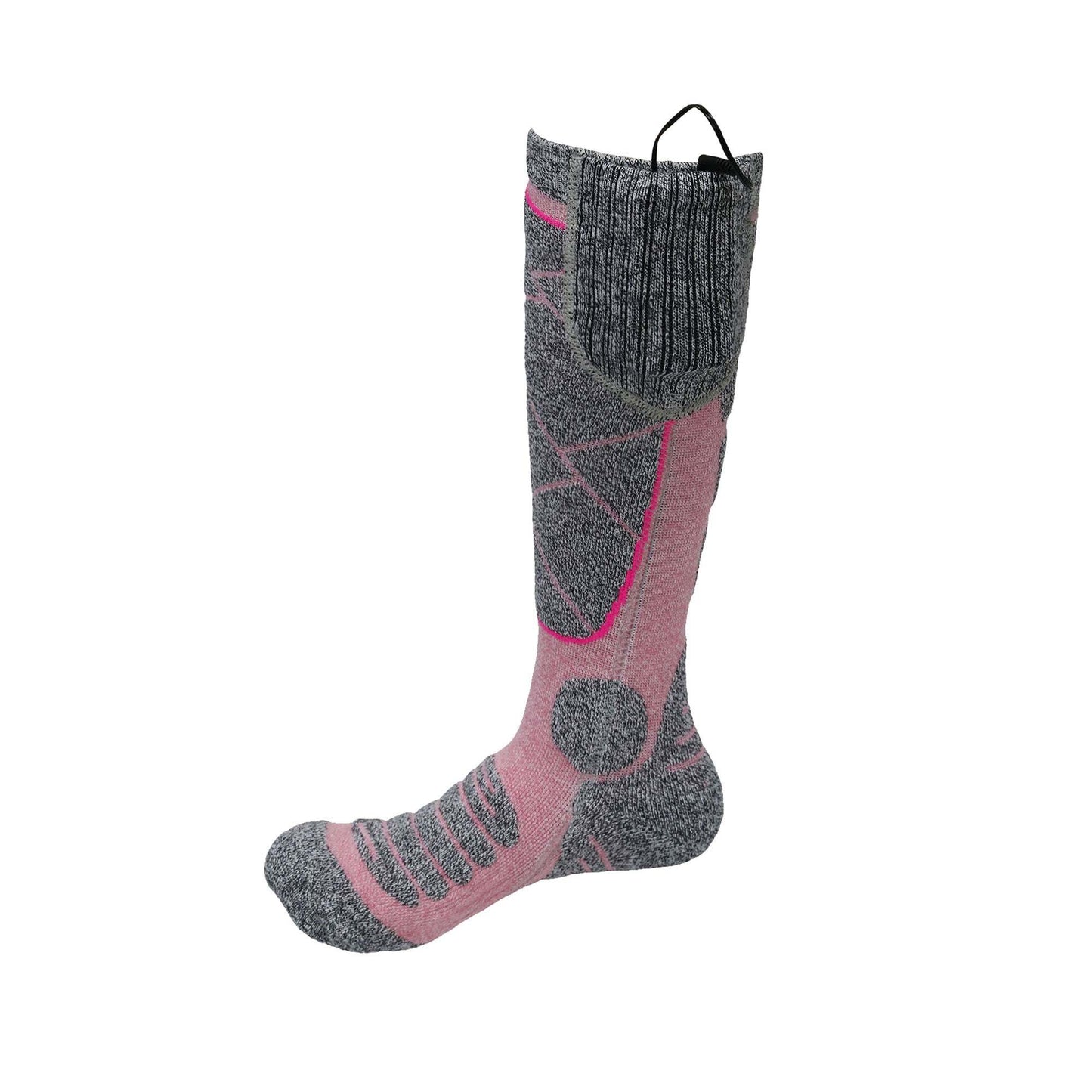 Gray and pink heated sock with 4000 mAh battery, washable and ultra comfortable winter wear