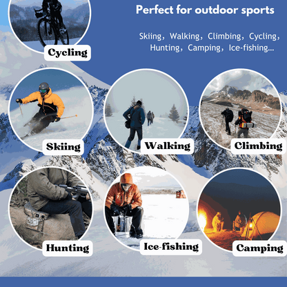 Heated socks with 4000 mAh battery for outdoor sports like skiing, hiking, climbing, cycling, hunting, ice-fishing, and camping.